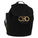 Salvatore Ferragamo Gancini Backpack Suede Black Gold Auth BA8233-1