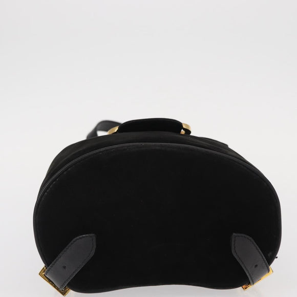 Salvatore Ferragamo Gancini Backpack Suede Black Gold Auth BA8233