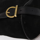 Salvatore Ferragamo Gancini Backpack Suede Black Gold Auth BA8233-14