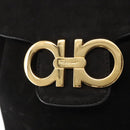 Salvatore Ferragamo Gancini Backpack Suede Black Gold Auth BA8233-16