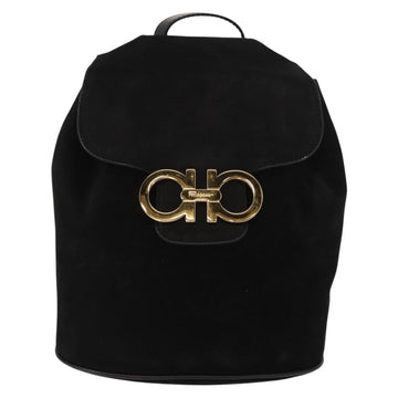 Salvatore Ferragamo Gancini Backpack Suede Black Gold Auth BA8233 - 0