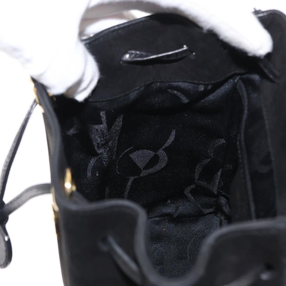 Salvatore Ferragamo Gancini Backpack Suede Black Gold Auth BA8233