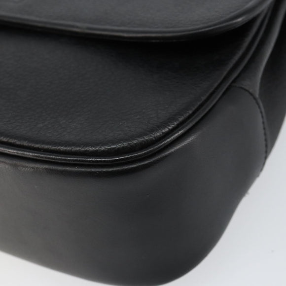 Burberrys Hand Bag Leather Black Gold Auth BA8234