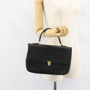 Burberrys Hand Bag Leather Black Gold Auth BA8234-22