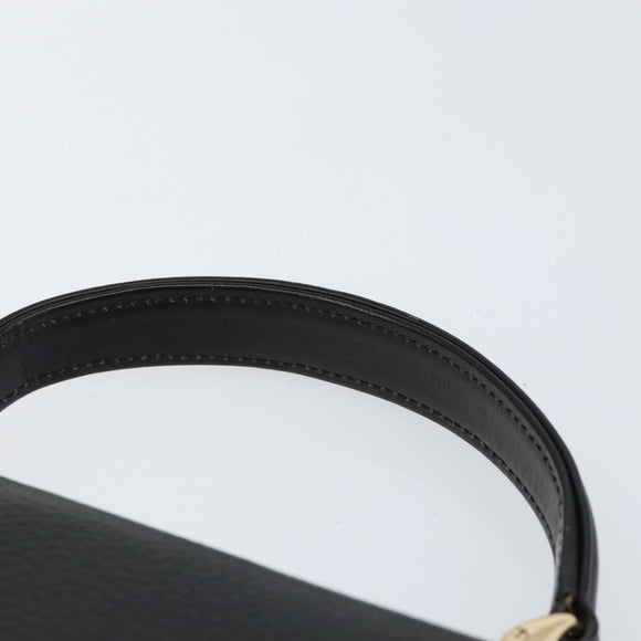 Burberrys Hand Bag Leather Black Gold Auth BA8234