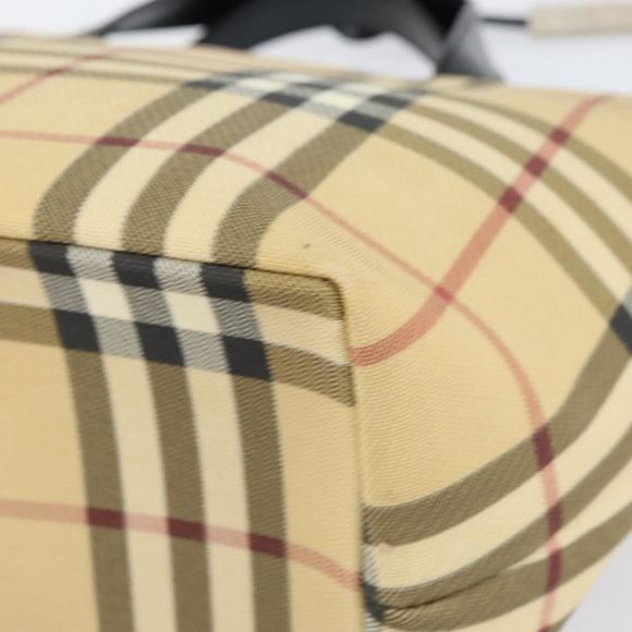 BURBERRY Nova Check Hand Bag PVC Beige Silver Auth BA8235