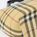 BURBERRY Nova Check Hand Bag PVC Beige Silver Auth BA8235-11