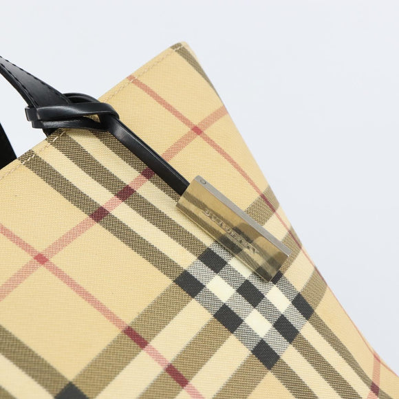 BURBERRY Nova Check Hand Bag PVC Beige Silver Auth BA8235