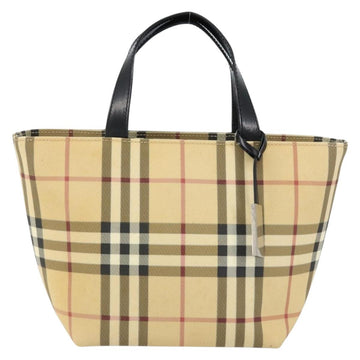 BURBERRY Nova Check Hand Bag PVC Beige Silver Auth BA8235 - 0