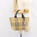 BURBERRY Nova Check Hand Bag PVC Beige Silver Auth BA8235-22