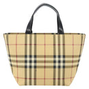 BURBERRY Nova Check Hand Bag PVC Beige Silver Auth BA8235-3