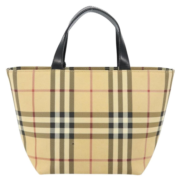 BURBERRY Nova Check Hand Bag PVC Beige Silver Auth BA8235