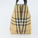 BURBERRY Nova Check Hand Bag PVC Beige Silver Auth BA8235-4