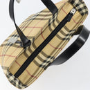 BURBERRY Nova Check Hand Bag PVC Beige Silver Auth BA8235-6