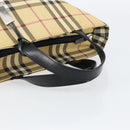 BURBERRY Nova Check Hand Bag PVC Beige Silver Auth BA8235-7