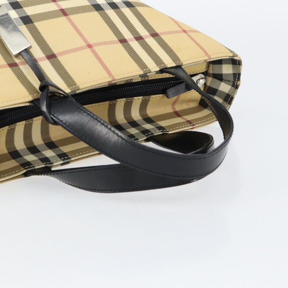BURBERRY Nova Check Hand Bag PVC Beige Silver Auth BA8235