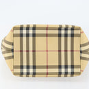 BURBERRY Nova Check Hand Bag PVC Beige Silver Auth BA8235-9