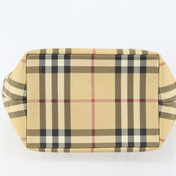 BURBERRY Nova Check Hand Bag PVC Beige Silver Auth BA8235