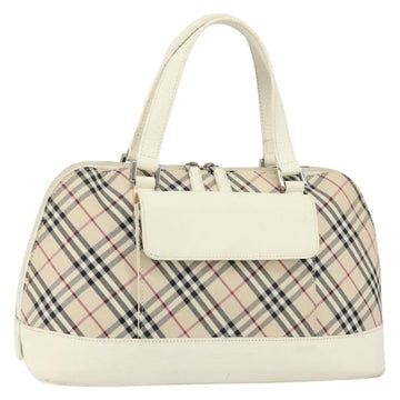 BURBERRY Nova Check Hand Bag Canvas Beige Silver Auth BA8236