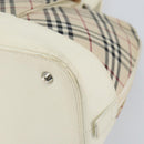 BURBERRY Nova Check Hand Bag Canvas Beige Silver Auth BA8236-10