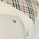 BURBERRY Nova Check Hand Bag Canvas Beige Silver Auth BA8236-12