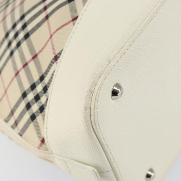 BURBERRY Nova Check Hand Bag Canvas Beige Silver Auth BA8236