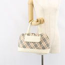 BURBERRY Nova Check Hand Bag Canvas Beige Silver Auth BA8236-22