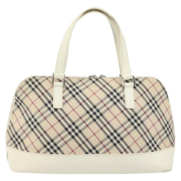 BURBERRY Nova Check Hand Bag Canvas Beige Silver Auth BA8236