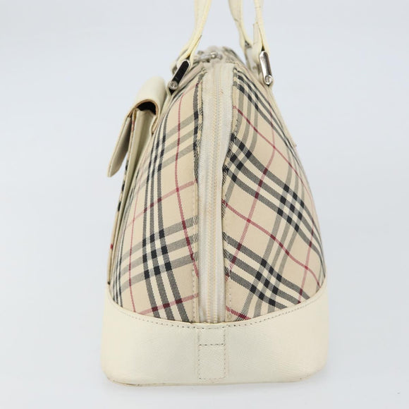 BURBERRY Nova Check Hand Bag Canvas Beige Silver Auth BA8236