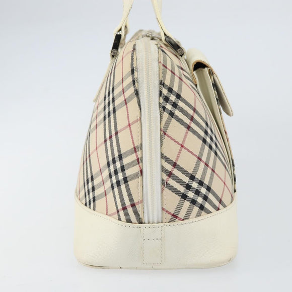 BURBERRY Nova Check Hand Bag Canvas Beige Silver Auth BA8236
