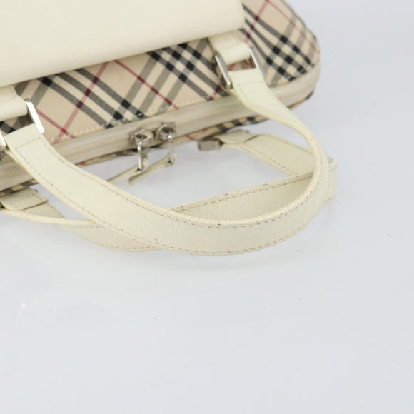 BURBERRY Nova Check Hand Bag Canvas Beige Silver Auth BA8236