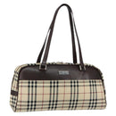 BURBERRY Nova Check Tote Bag Nylon Beige Silver Auth BA8238-1