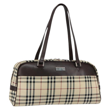 BURBERRY Nova Check Tote Bag Nylon Beige Silver Auth BA8238