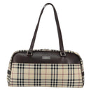 BURBERRY Nova Check Tote Bag Nylon Beige Silver Auth BA8238-13