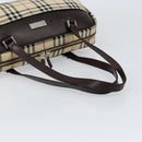 BURBERRY Nova Check Tote Bag Nylon Beige Silver Auth BA8238-7