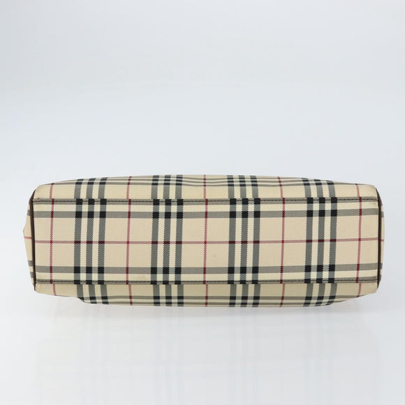 BURBERRY Nova Check Tote Bag Nylon Beige Silver Auth BA8238