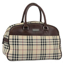 BURBERRY Nova Check Tote Bag Nylon Beige Silver Auth BA8239-1