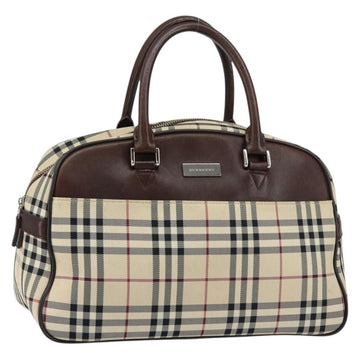 BURBERRY Nova Check Tote Bag Nylon Beige Silver Auth BA8239