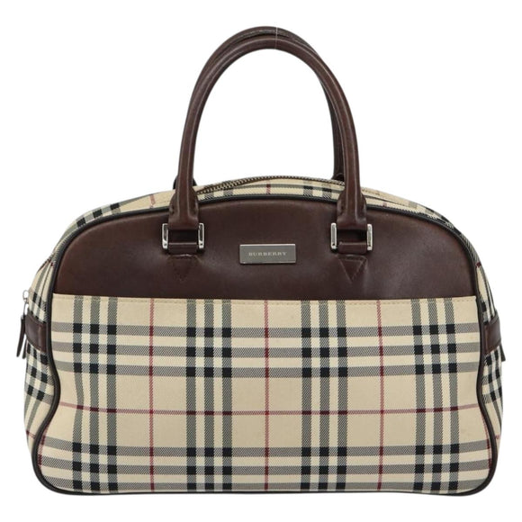 BURBERRY Nova Check Tote Bag Nylon Beige Silver Auth BA8239
