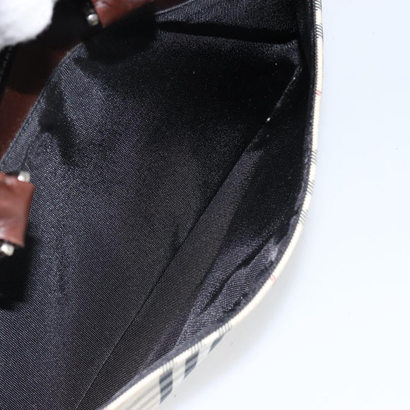 BURBERRY Nova Check Tote Bag Nylon Beige Silver Auth BA8239