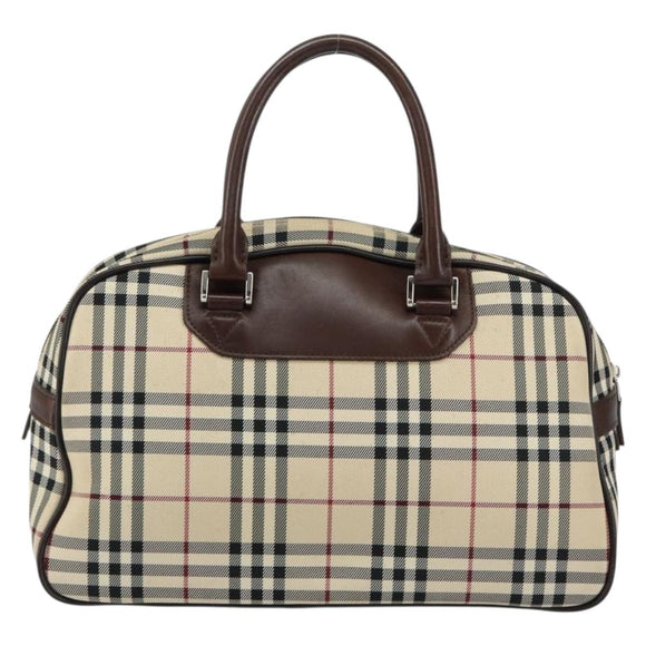 BURBERRY Nova Check Tote Bag Nylon Beige Silver Auth BA8239