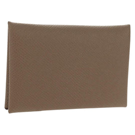 HERMES Calvi Coin Purse Leather Beige Silver Auth BA8241M