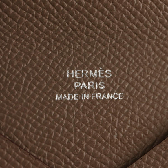 HERMES Calvi Coin Purse Leather Beige Silver Auth BA8241M