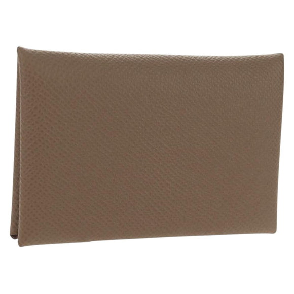 HERMES Calvi Coin Purse Leather Beige Silver Auth BA8241M