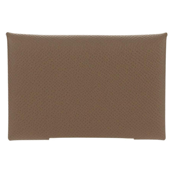 HERMES Calvi Coin Purse Leather Beige Silver Auth BA8241M