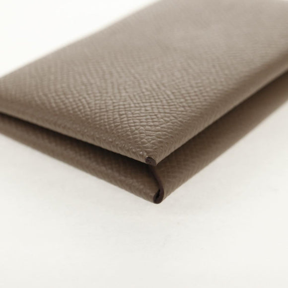 HERMES Calvi Coin Purse Leather Beige Silver Auth BA8243M