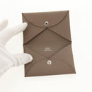HERMES Calvi Coin Purse Leather Beige Silver Auth BA8243M-8