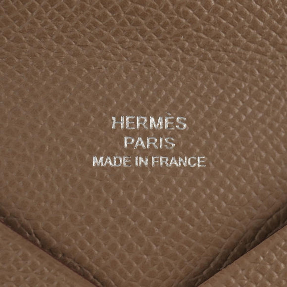 HERMES Calvi Coin Purse Leather Beige Silver Auth BA8243M