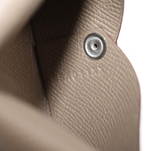 HERMES Calvi Coin Purse Leather Beige Silver Auth BA8243M