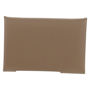 HERMES Calvi Coin Purse Leather Beige Silver Auth BA8243M - 0